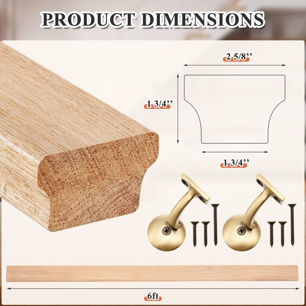 6010 Red Oak Straight Wood Handrail Kit 6 ft for Stairs