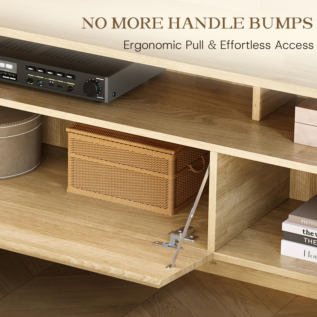 70" Modern Rounded-Corner TV Stand for 70-80 Inch TVs(Natural Oak)