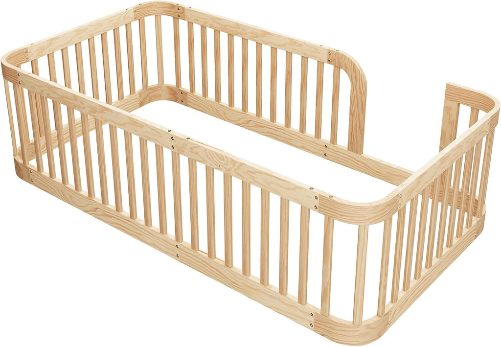 Floor Bed with High Fence & Entrance, Natural Floor Bed for Kids