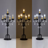 Black Gold Crystal Table Lamp, 5-Light Modern Bedside Lamp, 28" Tall Vintage Desk Lamp, Staircase, Entryway
