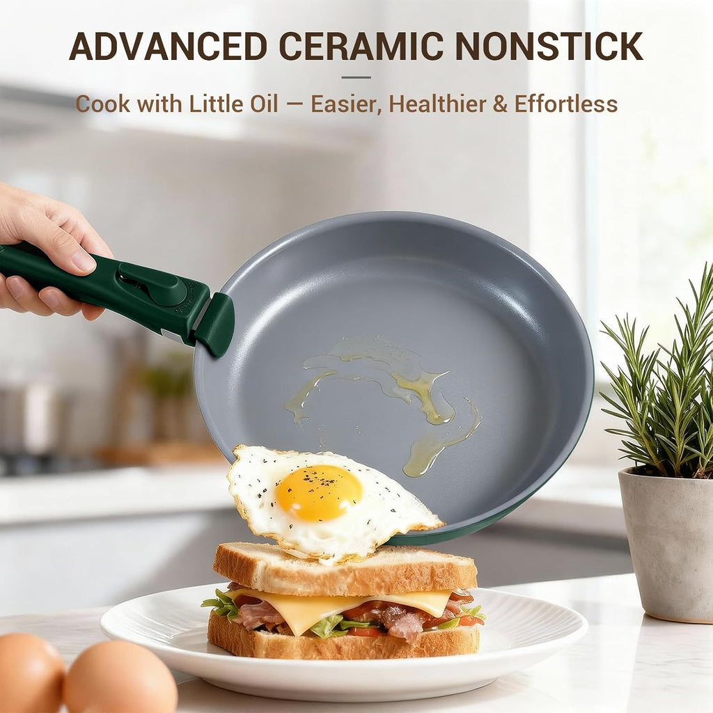 18-Piece Ceramic Pots and Pans Set Non Stick, Non Toxic Cookware Set with Removable Handles, Pot Sets for Cooking