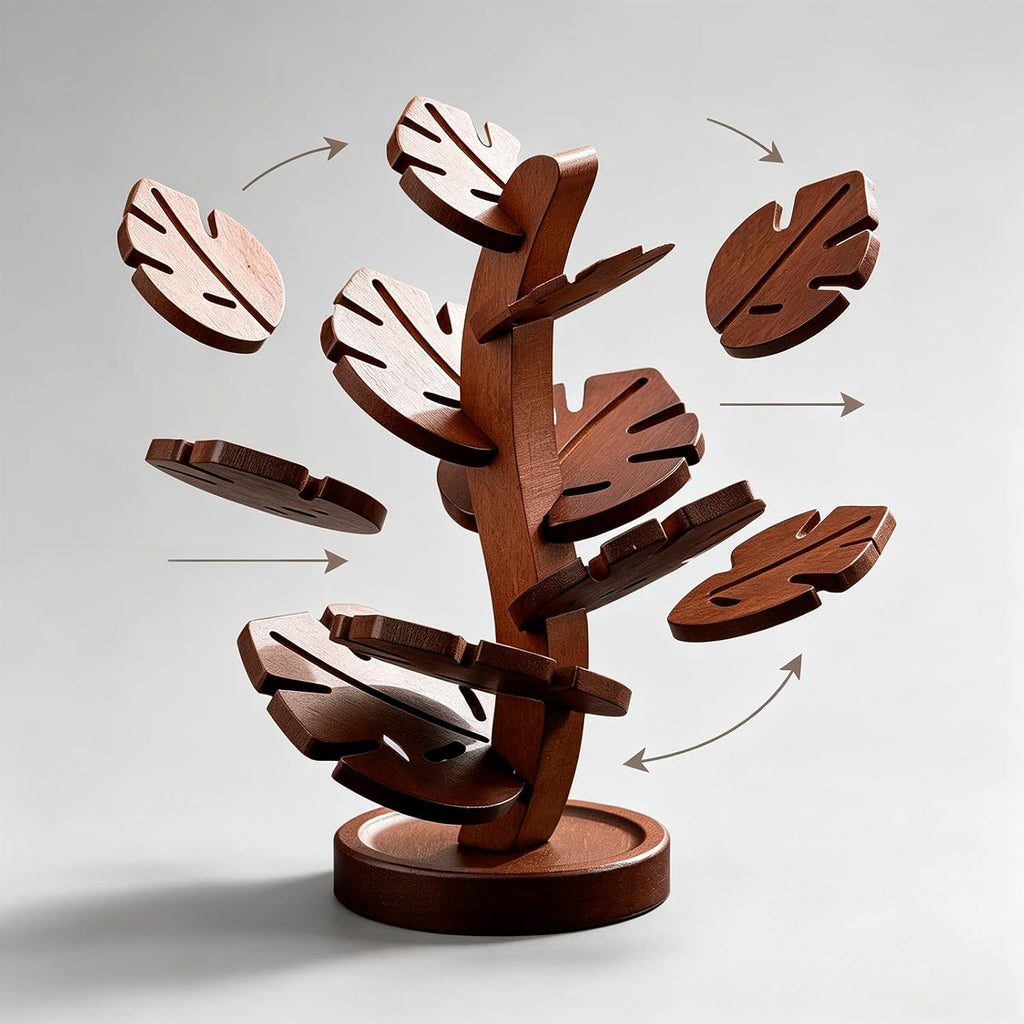 Tree Shape Wooden Trivet Set with Stand, Heat Resistant Coasters - Set of 7