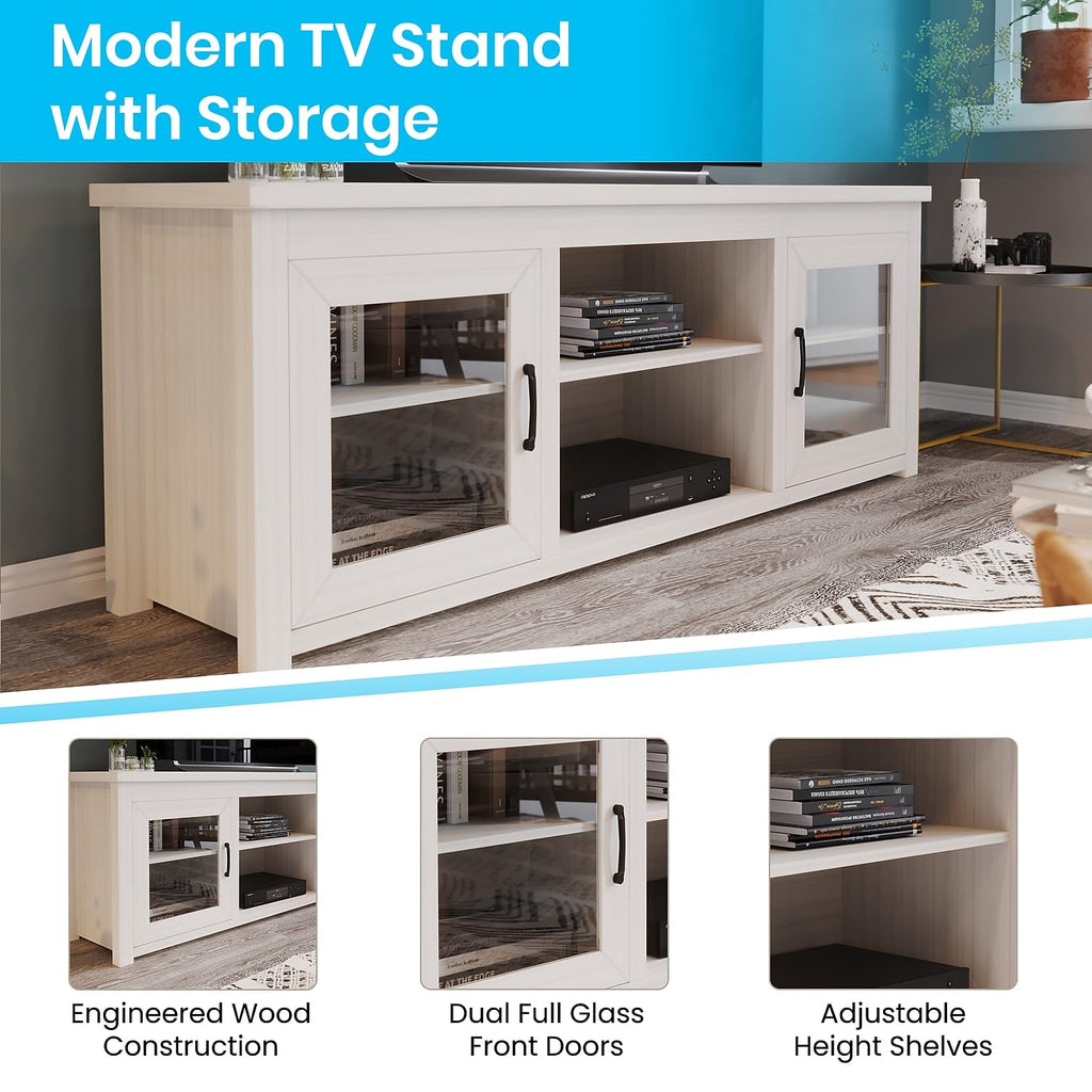 65" TV Stand, up to 80" TVs, White Wash