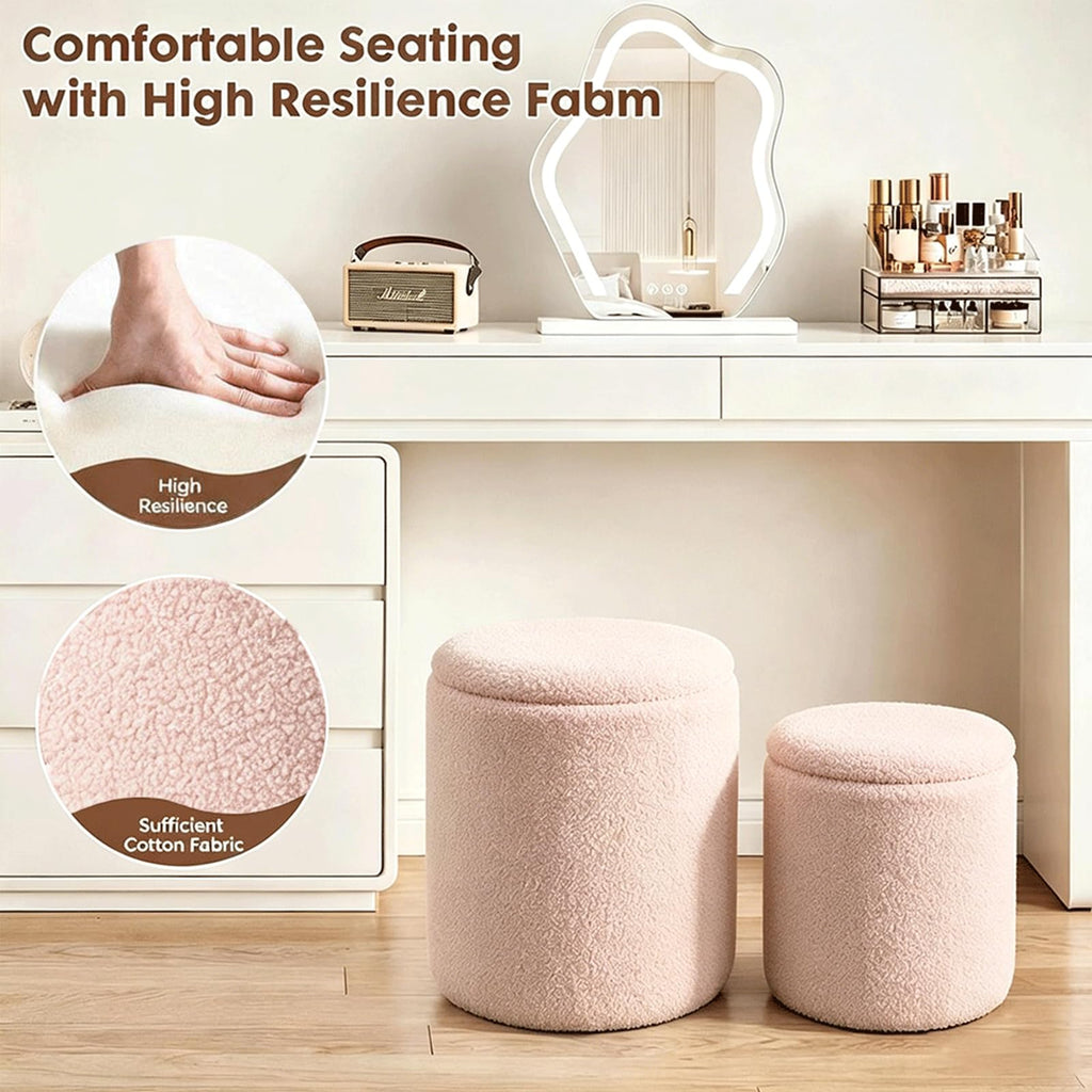 Sherpa Round Ottoman with Storage Set of 2 Pink