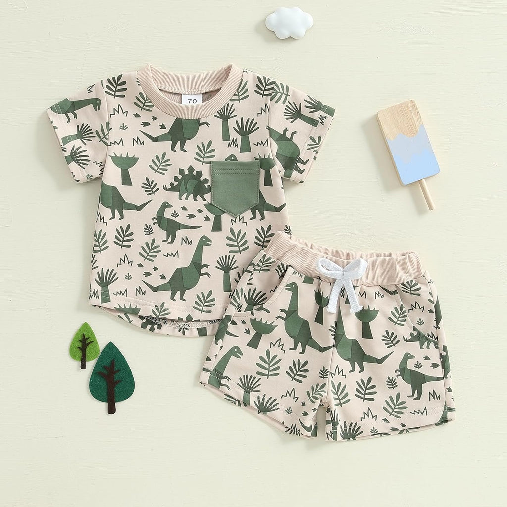 Toddler Infant Baby Boy Summer Dinosaur Outfit Newborn Kids Boys Short Sleeve T-shirt Spring Shorts Set