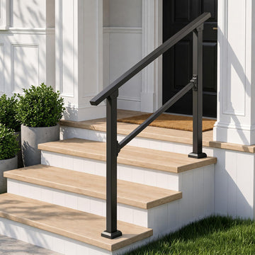 Hand Rails for Outdoor Steps, 3-Step Metal Stair Railing Kit, Matte Black