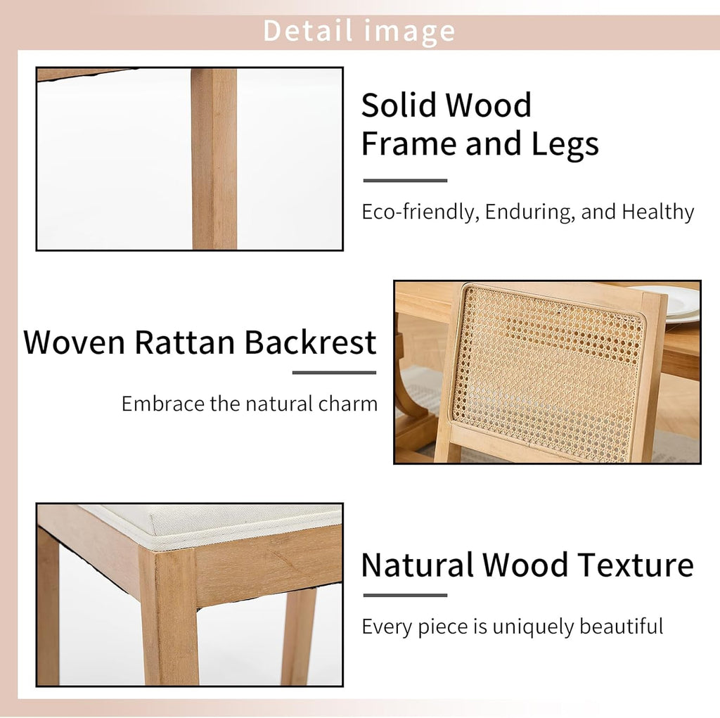 French Country Dining Chairs Set of 4, Cream Kitchen & Dining Room Chairs Set of 4, Ivory Rattan Dining Chairs, Cane