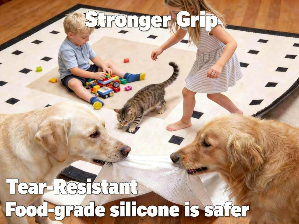 Non-Slip Rug Gripper Pad: Adhesive & Residue-Free Silicone 5X Stronger Grip for Hardwood Tile & LVP - BPA-Free - Set of 10