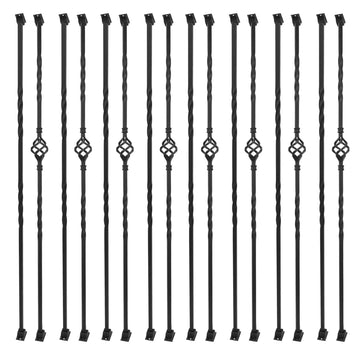 16-Pack Wrought Iron Stair Balusters, 44" Basket Twist Design