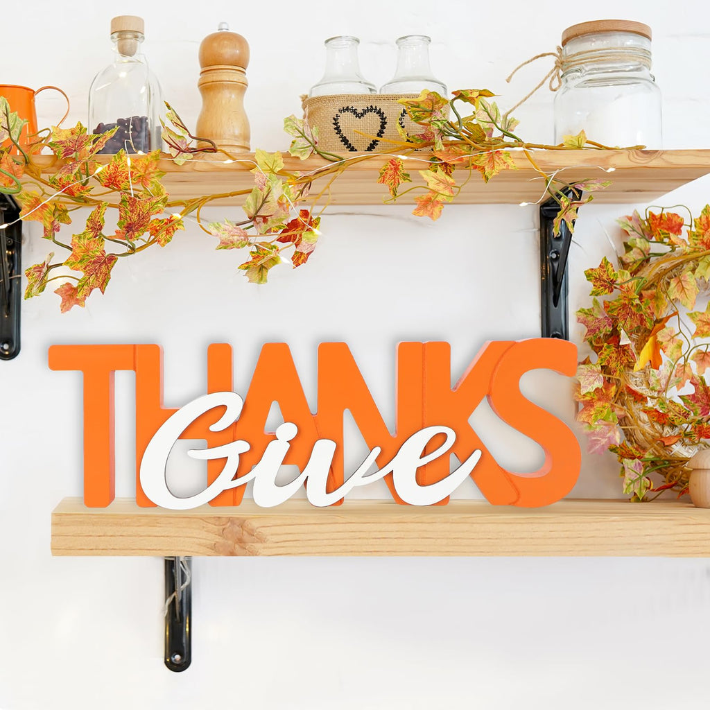 Wooden Thanksgiving Give Thanks Sign, Fall Decorations, Shelf, Mantel, Indoor, Wood Thanksgiving Decor, Autumn Table