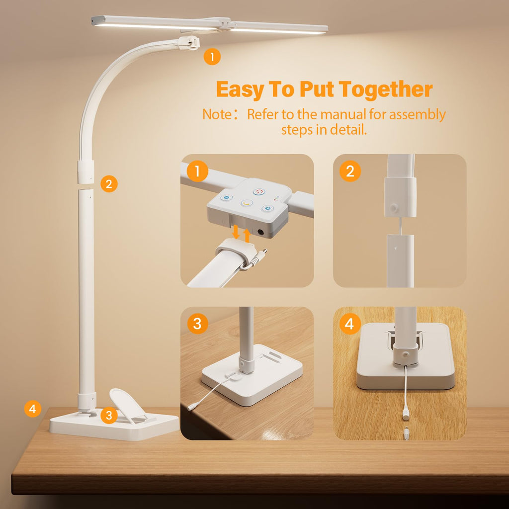 LED Desk Lamp with Base - Bright Dimmable Computer Lamp with Phone Holder, 24W Bendable Desk Light for Monitor