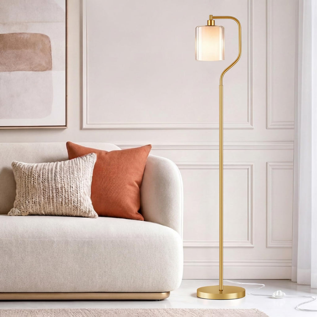 Dimmable Gold Floor Lamp with Double Glass Shade