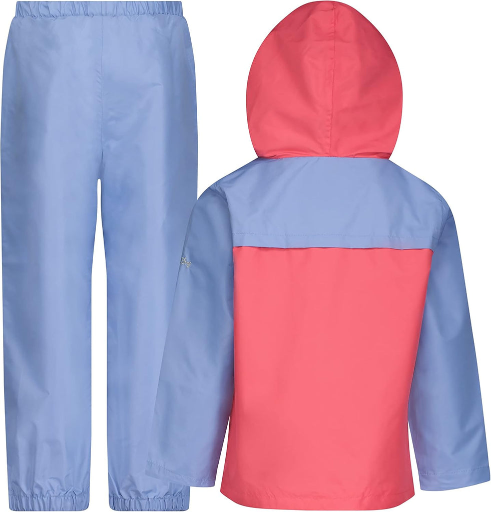Girls' Waterproof Rain Suit for Kids Hooded Jacket and Splash Pant Set