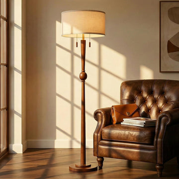 Solid Wood Floor Lamp with Wooden Pull Chains