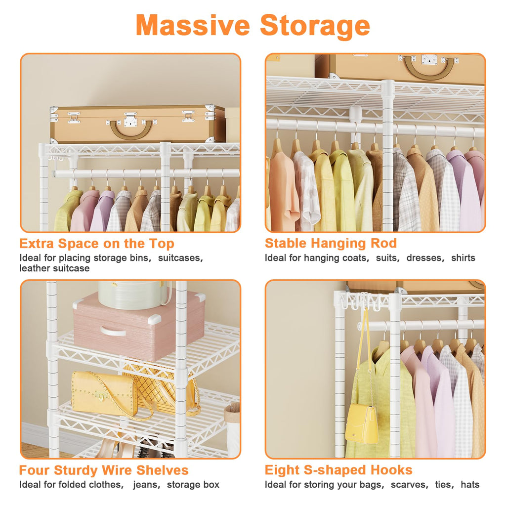 F4R Heavy Duty Clothes Rack(With Lockable Wheels ) Rolling Clothing Racks for Hanging Clothes,Adjustable Closet