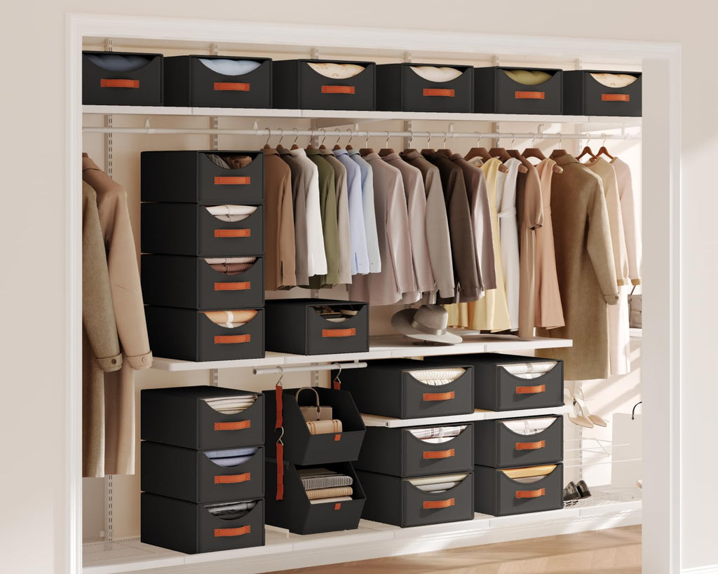 Closet Organizers and Storage - Large Stackable Storage Bins with Drawer, Fabric Bins for Organization, Collapsible