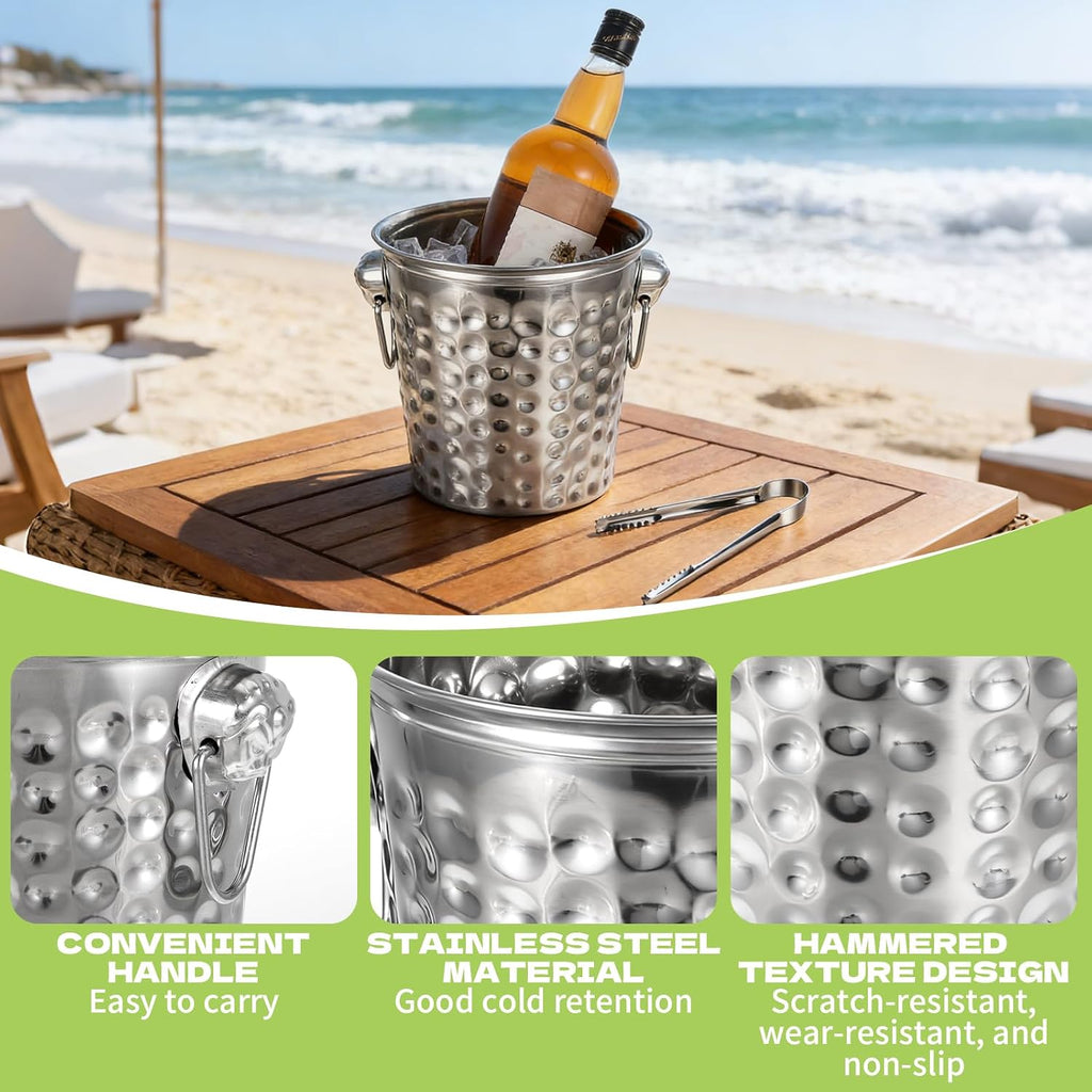 Ice Buckets with Handles and Tongs, 3L Metal Beverage Tubs for Ice and Drinks, Wine and Champagne Chiller - Set of 3
