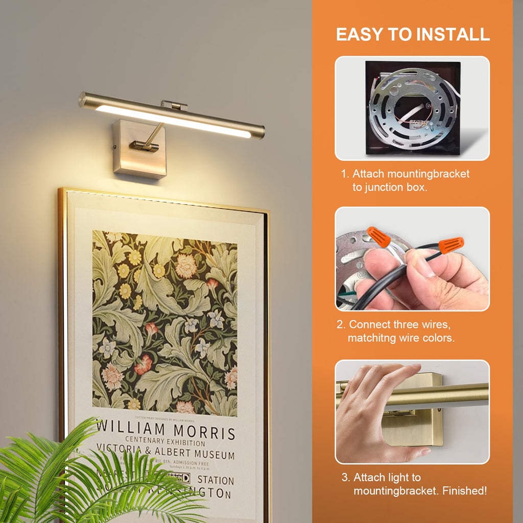 LED Picture Lights for Paintings Bronze Finish 16.53" Long Swing Arm Display Wall Art Light 7W Gallery Hallway