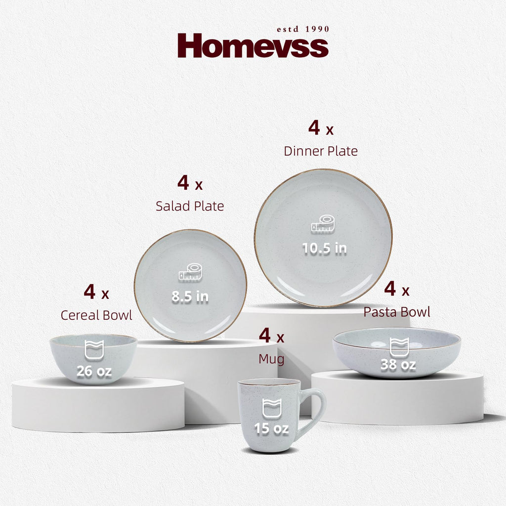 Stoneware Euro-Nordic 20pc Dinnerware Set, Shiny White With Speckled Effect
