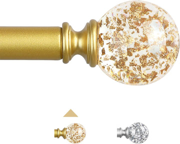 Gold Decorative Crystal Curtain Rods:36-88 Inch Heavy Duty Adjustable Window Curtains Rods for Bedroom Living Room