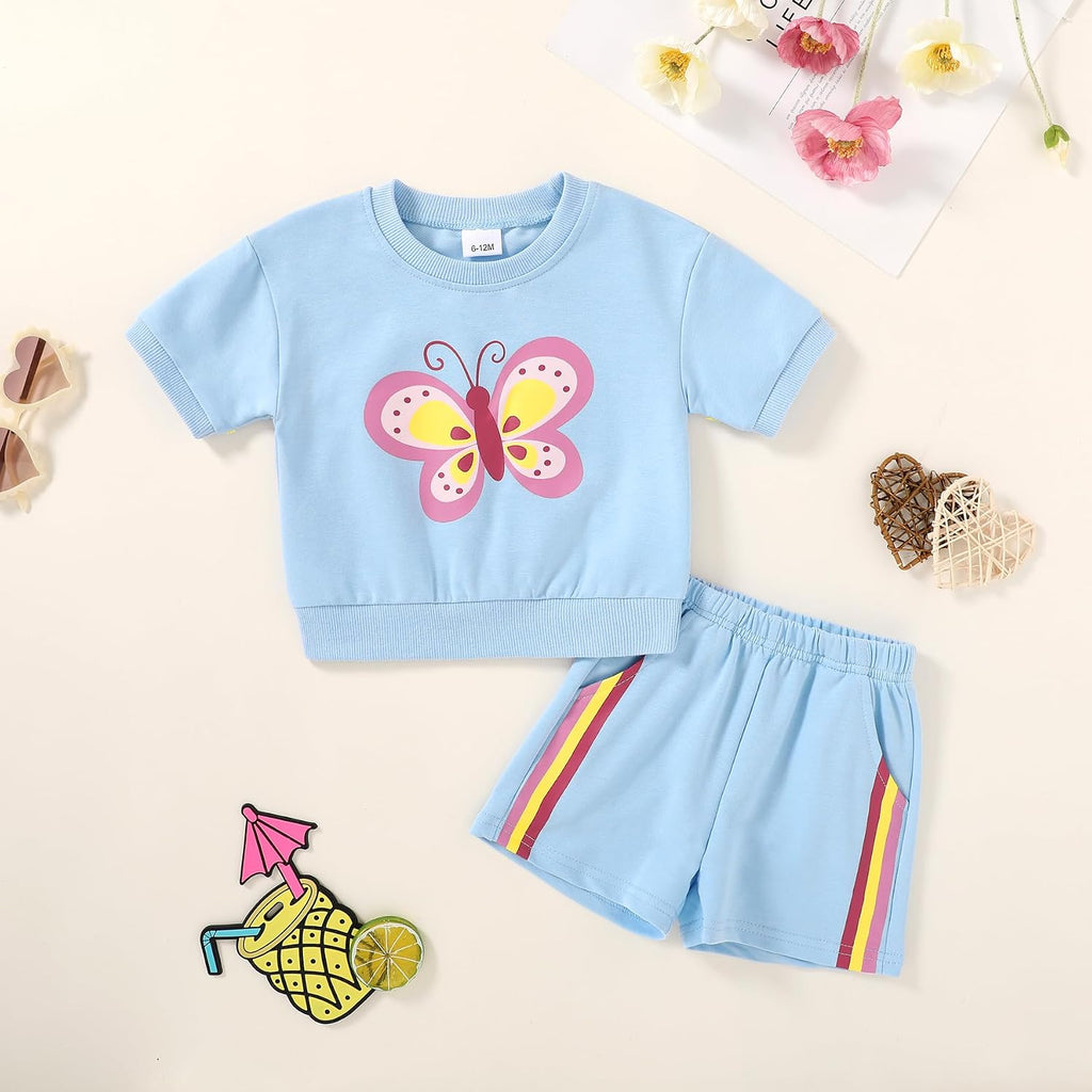 Toddler Baby Girl Summer Clothes Outfits 2 Piece Oversize Print Top Shorts Clothes Set