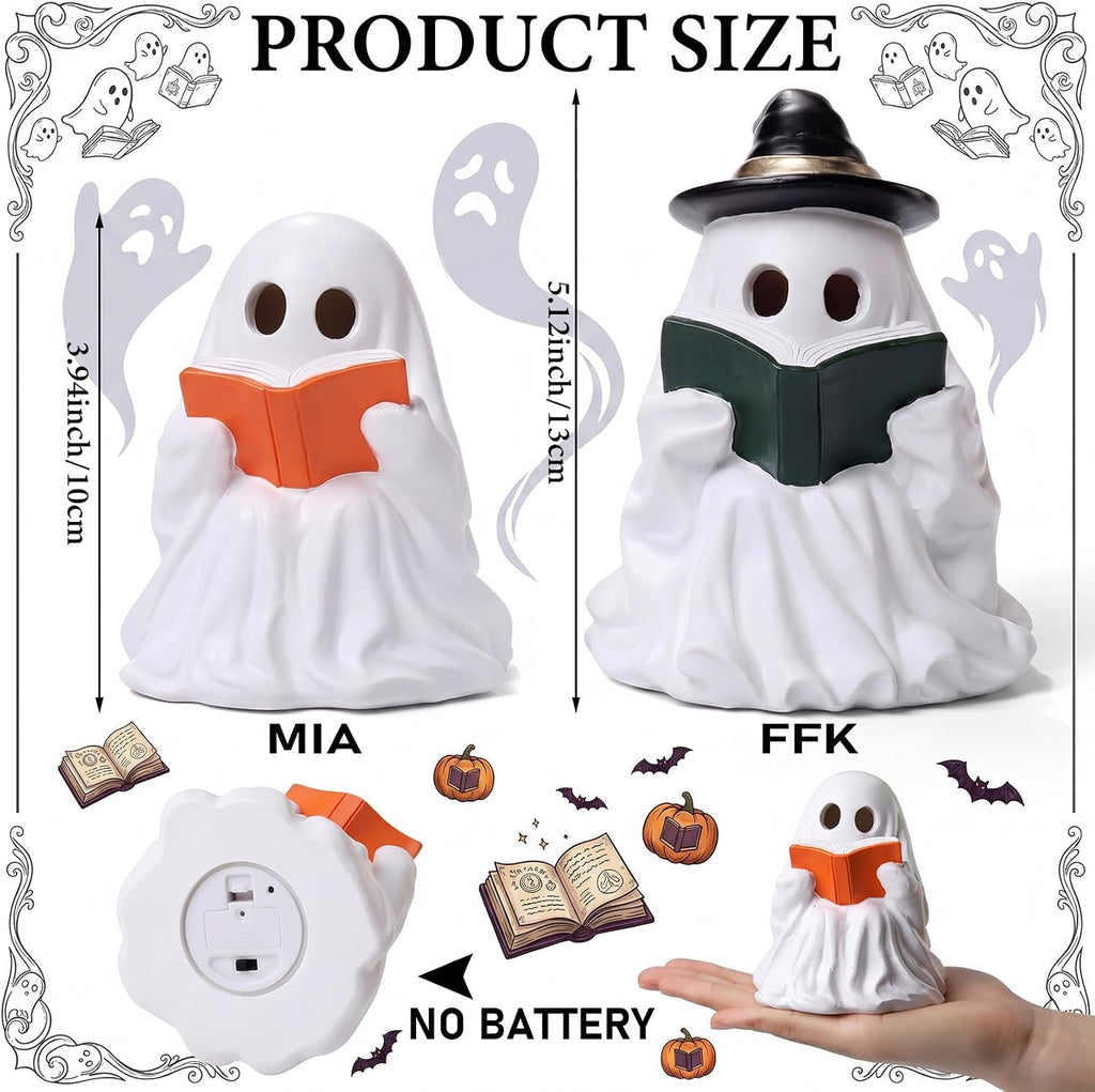 Halloween Decorations Indoor - Light Up Reading Ghost Couple - Set of 2