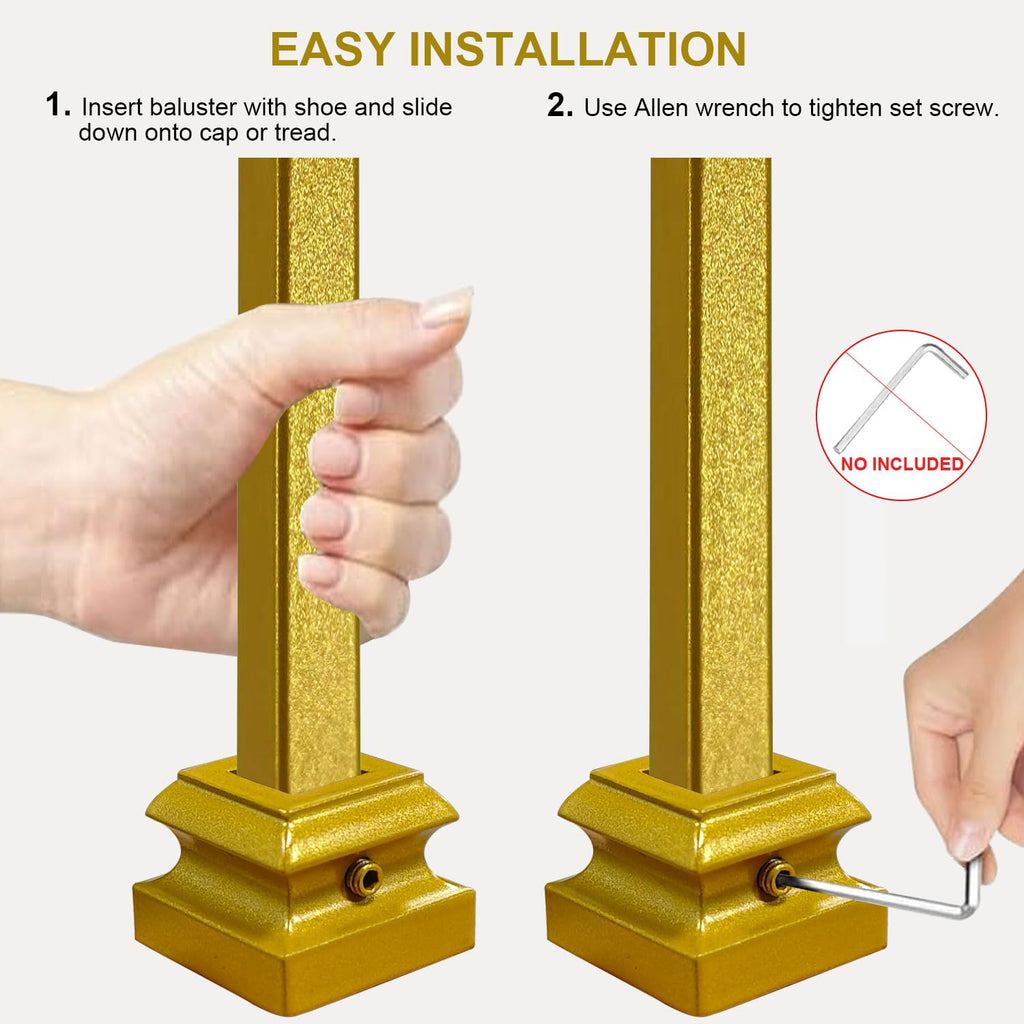 20 Pack Glossy Gold Iron Baluster Flat Shoes, Stair Shoe with Screw for 1/2" Square Balusters, Upgrade and Decorate