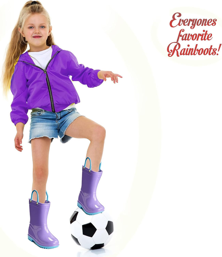 Solid Colors PVC Rainboots - Lightweight, Waterproof, Easy on Handles, Toddler and Little Kid Boys and Girls