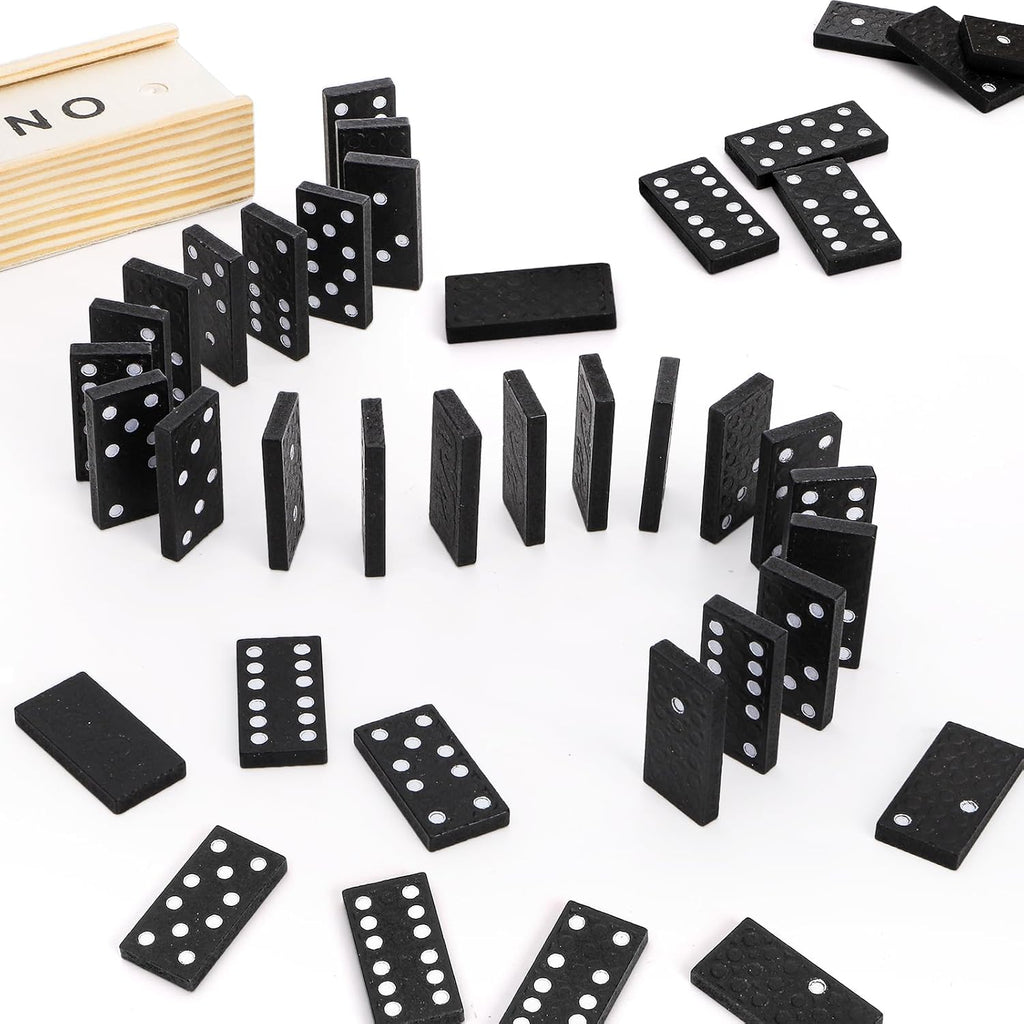 Mini Wooden Dominoes Set, Double 6 Dominos Game with Wood Case&Instructions, Bulk Domino Party Favor, 28 - Set of 30