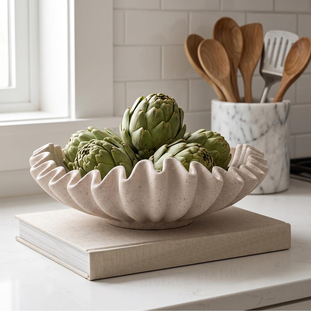 Decorative Bowl for Coffee Table, Modern Handcraft Ruffle Entryway Key Bowl | Resin Wavy Centerpiece Bowl with