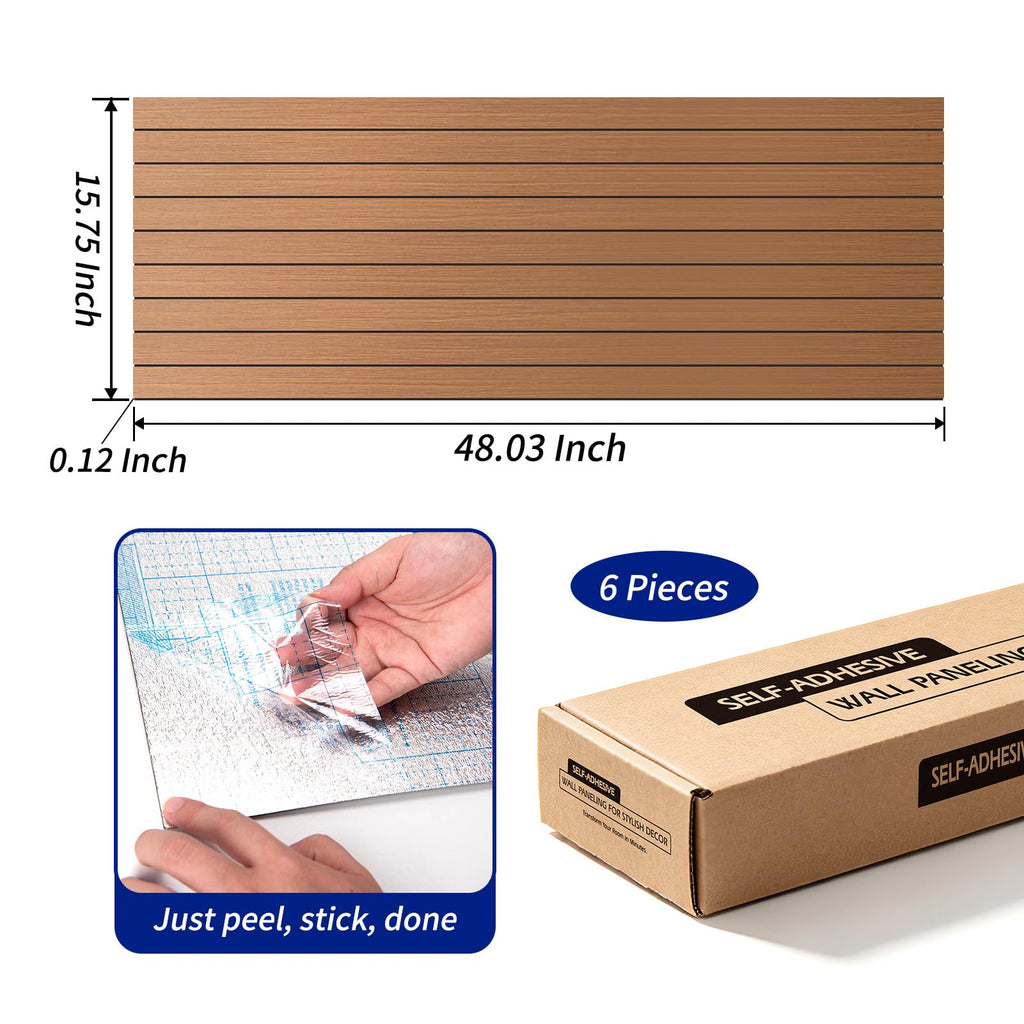 6-Pack Peel and Stick Wood Panels for Wall PVC, Walnut