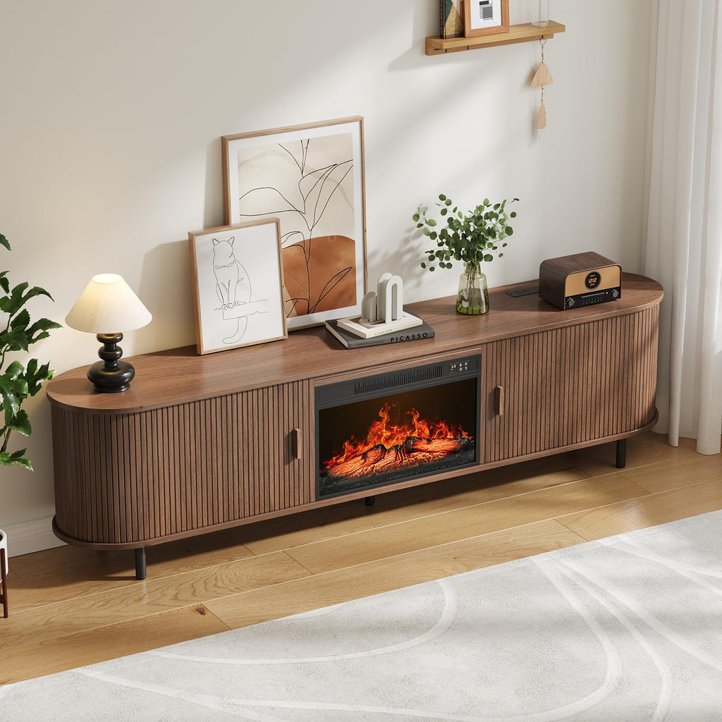 78.7" Fluted Fireplace TV Stand with 23" Electric Fireplace, Walnut