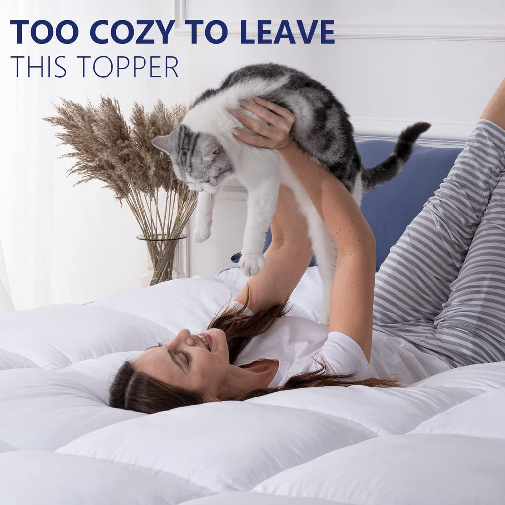 Mattress Topper Queen Cooling Plush Bed Thick Pillow Top Pad | Hotel Quality Down Alternative Deep Pocket Soften