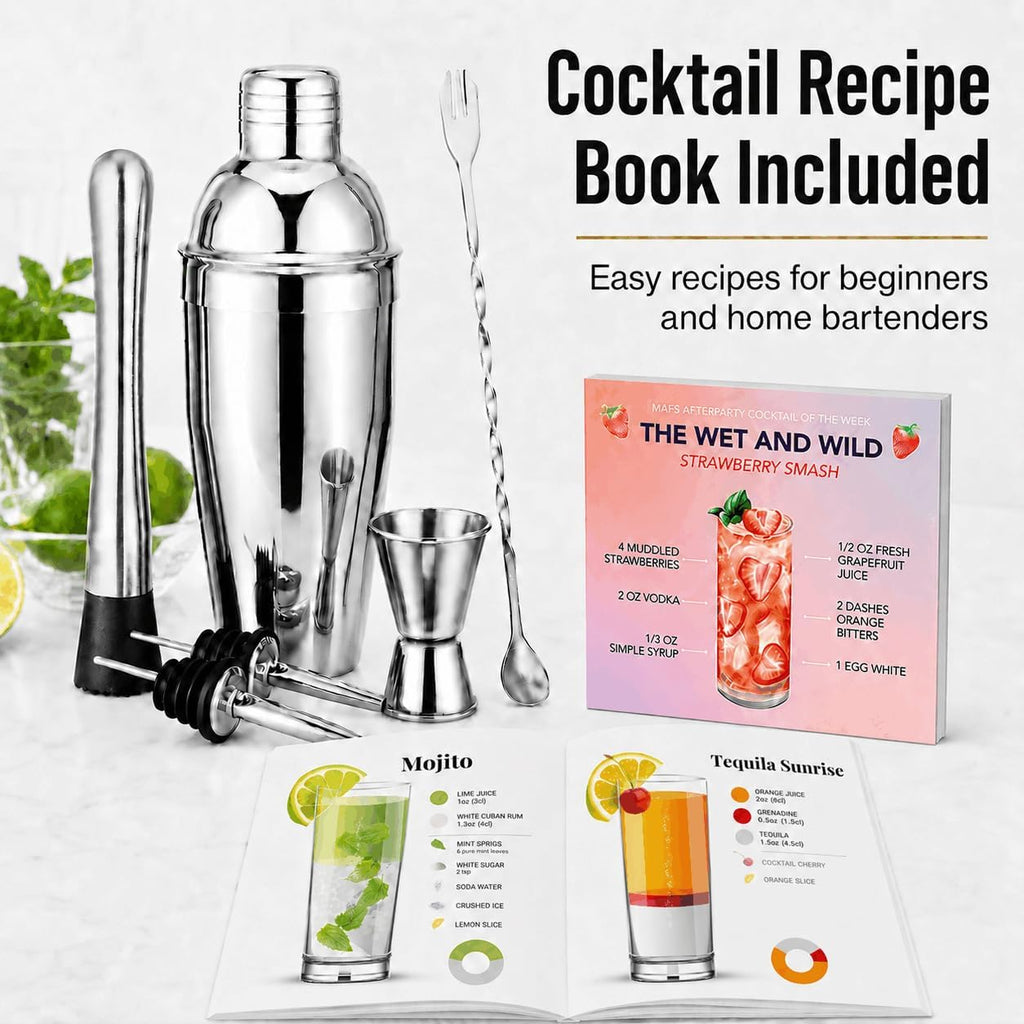 Cocktail Shaker Set, 6-Piece 18/8 Food-Grade Stainless Steel Mixology Bartender Kit - Premium Bar Tools with Muddler - Set of 6