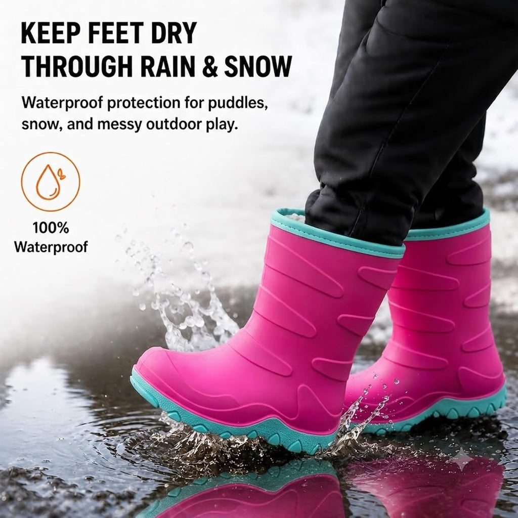 Toddler Winter Rain Boots, Insulated Waterproof Kids Boots for Boys Girls