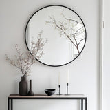 Round Mirror, Black Round Mirror 24 inch, Circle Wall Mirrors Metal Frame, Circular Mirrors for Wall, Living Room