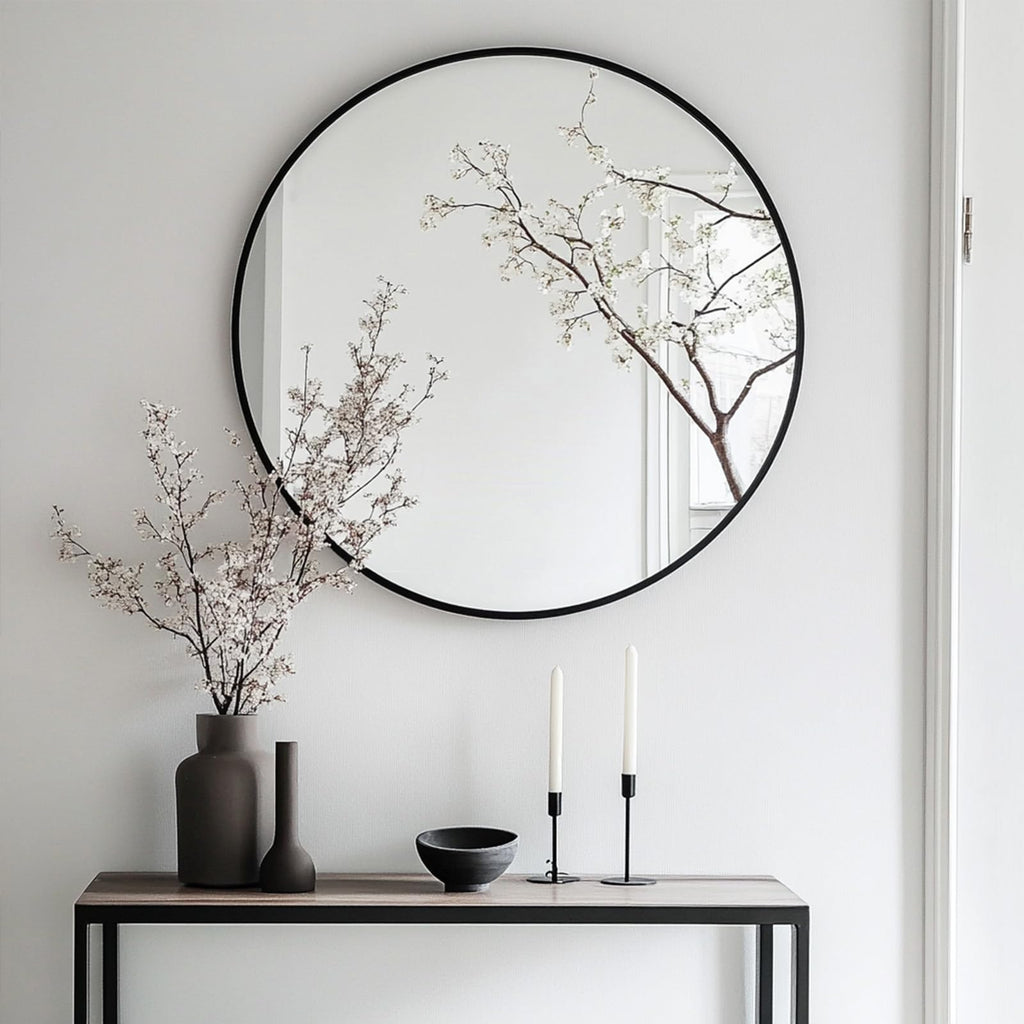 Large Round Mirror, 30 inch Circle Mirror, Matte Black Metal Frame