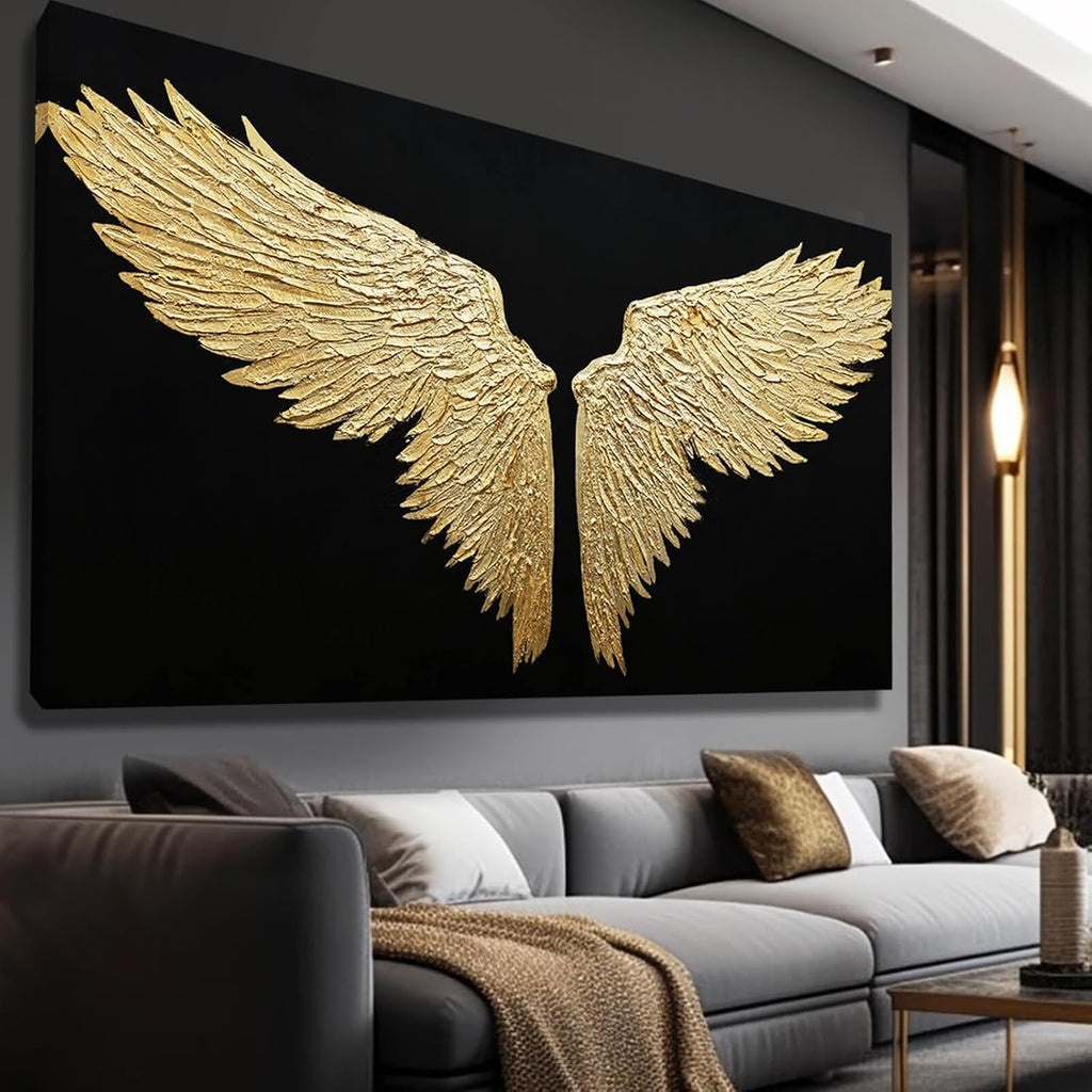 Large Canvas Art Black Abstract Wall Decor Gold Bird Painting Modern Wall Art Minimalist Home Decor Artwork