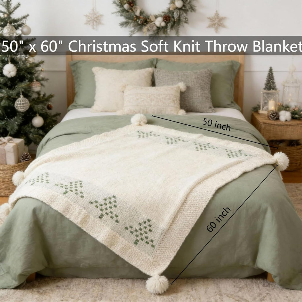 Christmas Throw Blanket 50" x 60" Soft Knit Throw Blanket for Bed Couch Sofa Living Room, Travel Lightweight Warm