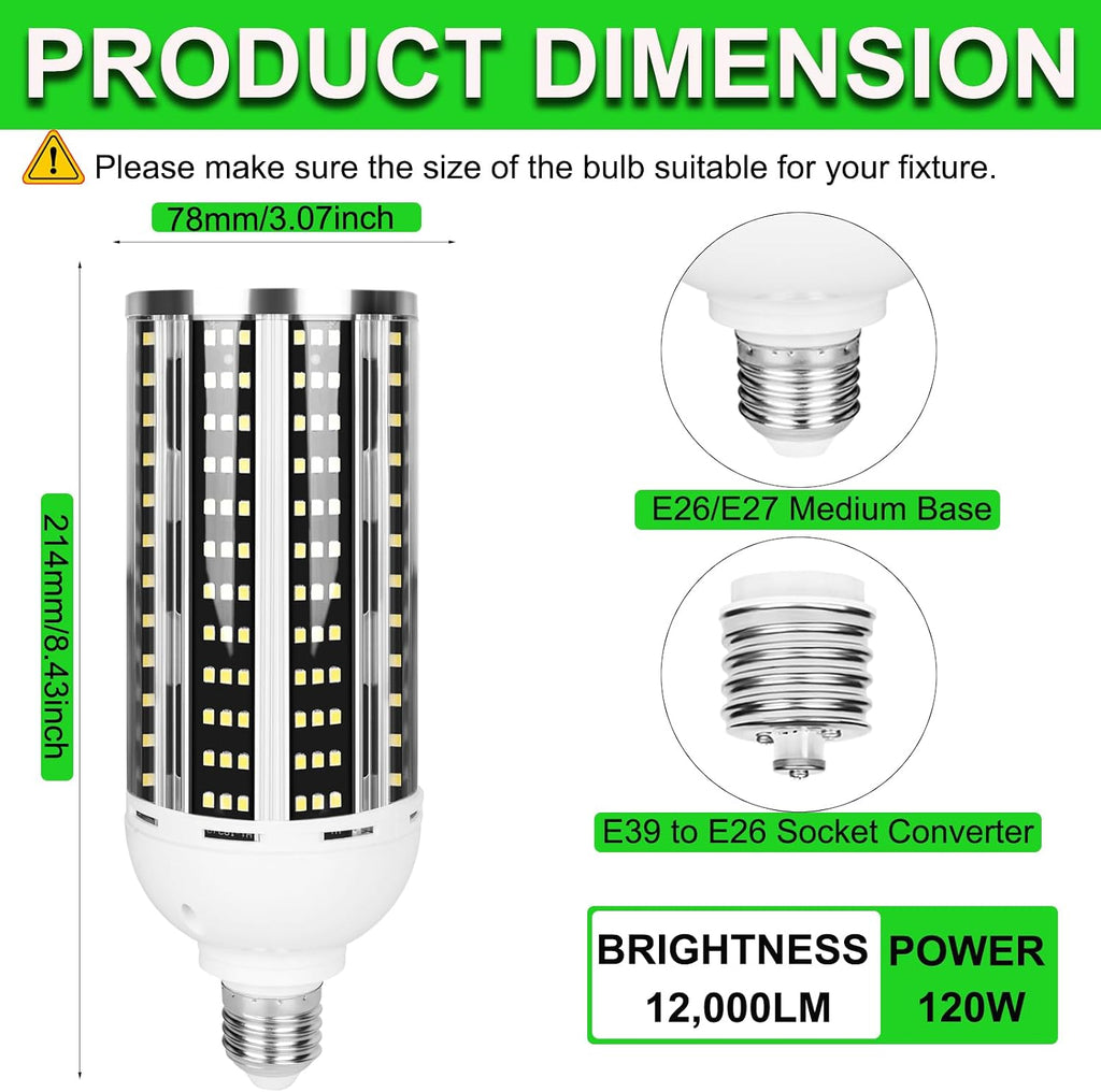 4 Pack 1000W Equivalent Led Corn Light Bulb, 10000 Lumen 5000K Daylight White 100W LED Corn Bulb, AC85-265V, E26/E39