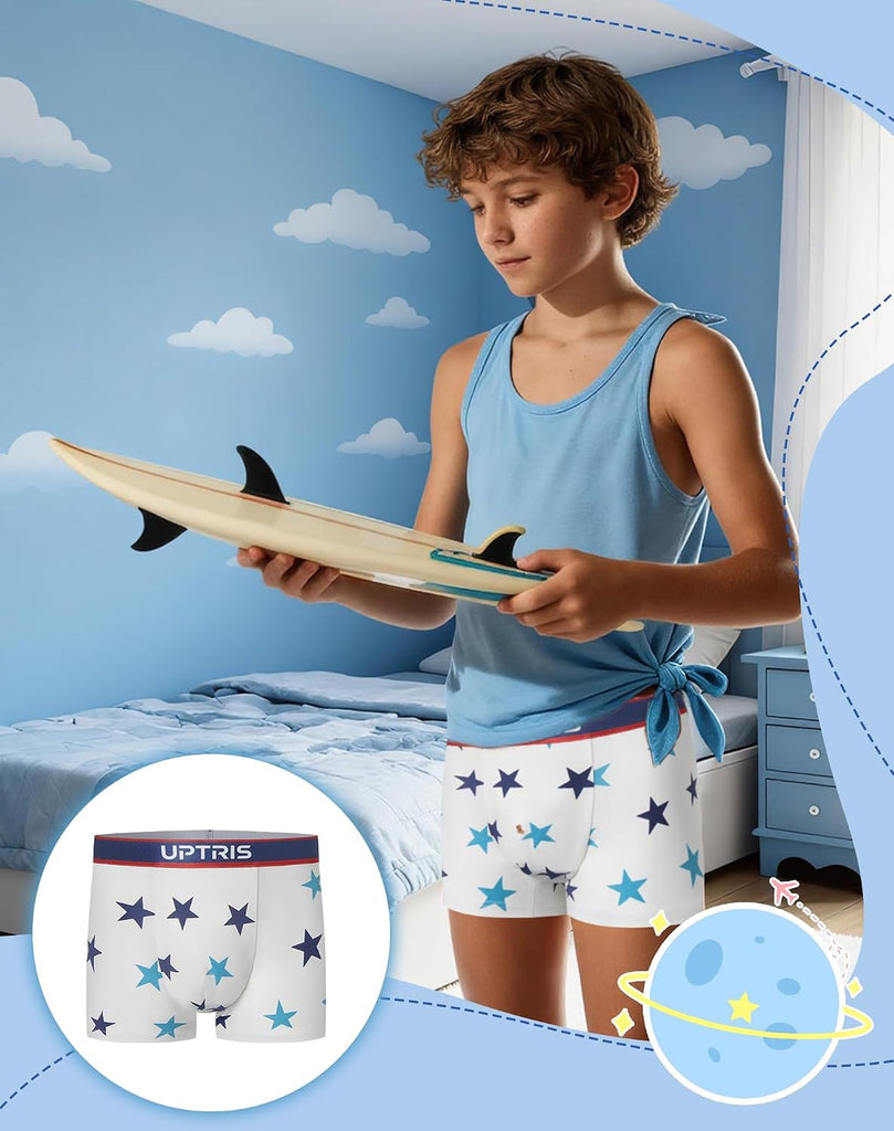 Boys Boxer Briefs Cotton Underwear Star Print Lightweight Mlutipacks