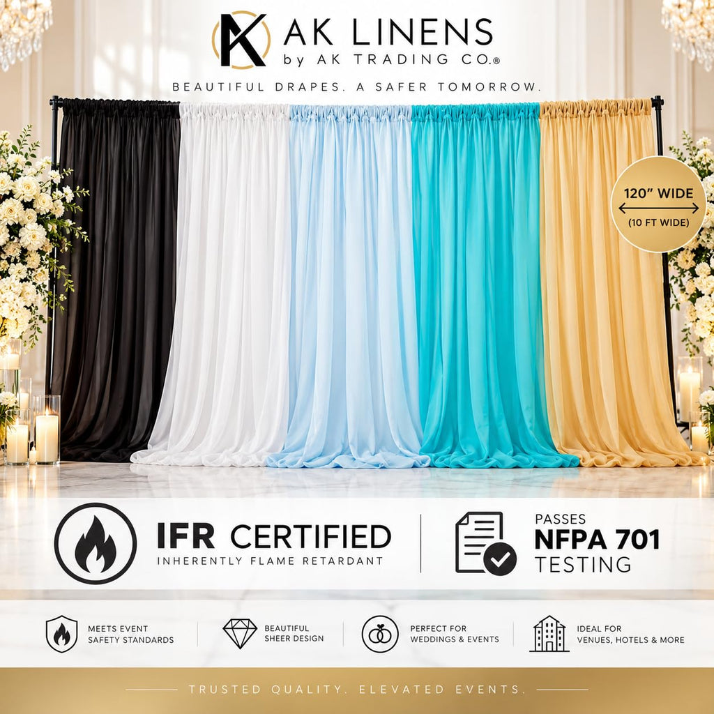 120" Wide (10Ft Wide) Sheer Voile Drape Panels for Backdrop, Wedding Events, Ceiling Drapes, Event Masking, & Decor