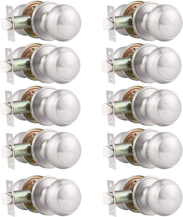 10 Pack Round Passage Door Knob(Non-Locking Knobs), Keyless Doorknobs Interior/Exterior Door Lockset,Passage Knobs
