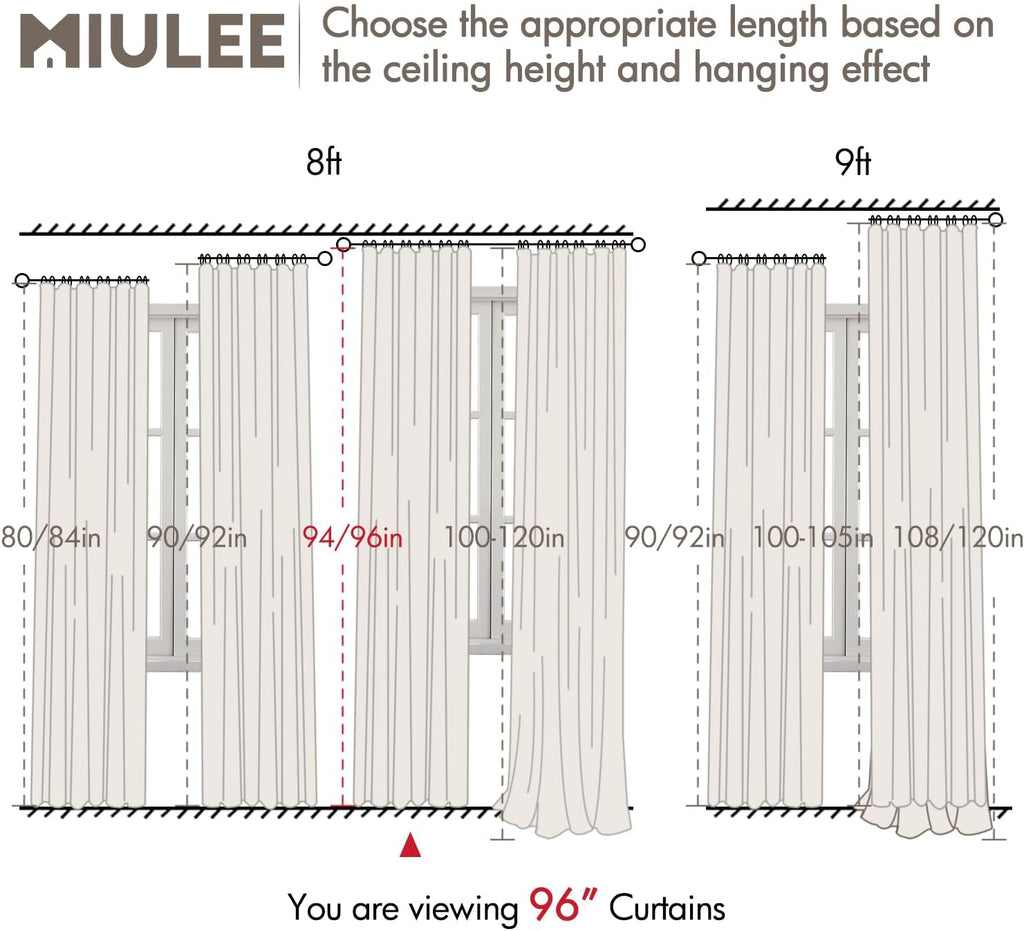 100% Blackout Curtains 96 Inch Long 2 Panels Set, Cream Thick Faux Linen Black Out Curtain Room Darkening Pleated