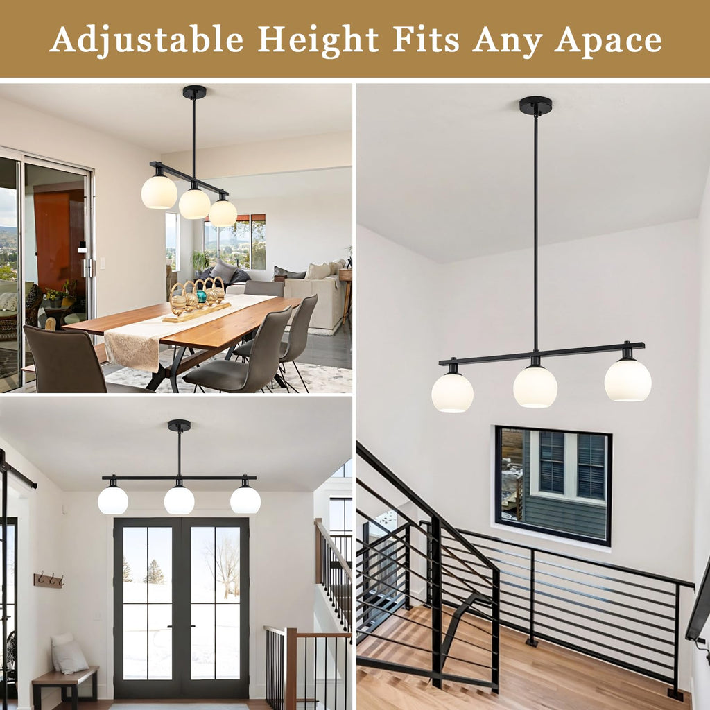 Kitchen Island Lighting 3 Lights Linear Pendant Light Fixtures With Milk Glass Shades Black Farmhouse Chandeliers