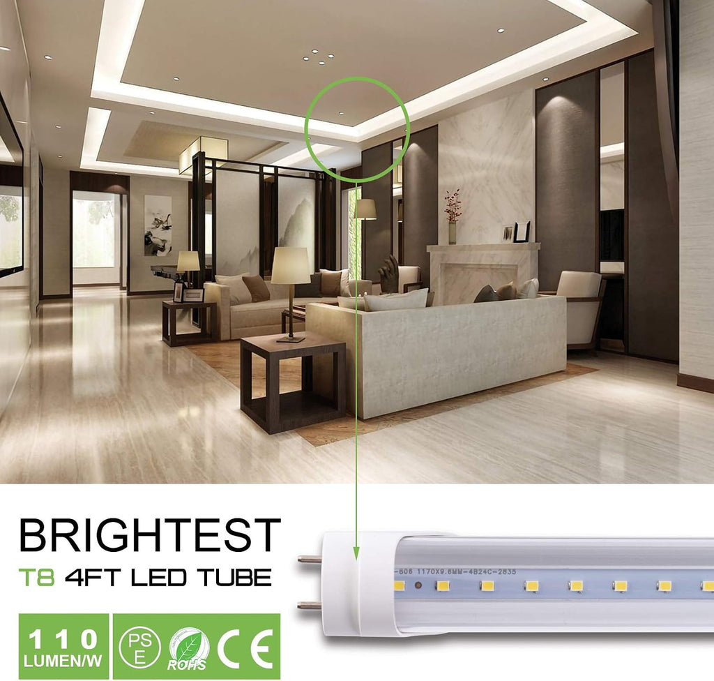 4FT T8 LED Tube 24W G13 Bi‐Pin 6000K Daylight Ballast Bypass T8/T10/T12 Fluorescent Replacement