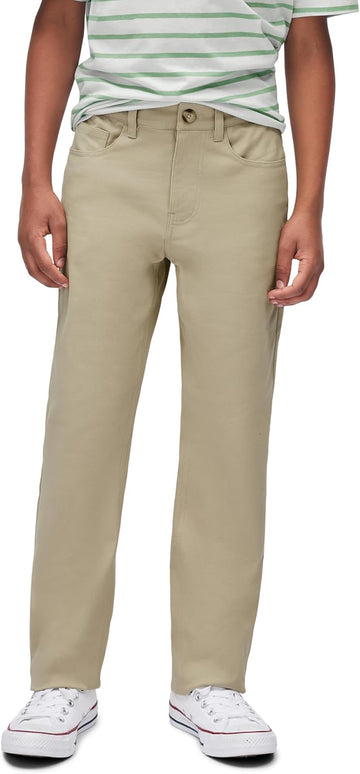 Boys' Stretch Twill Chino Pants, Pocket, Straight Fit