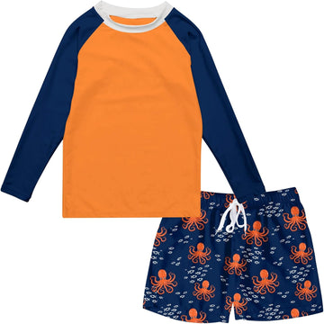 Boys Long Sleeve Rash Guard Swimsuit Pieces Bathing Suits Set