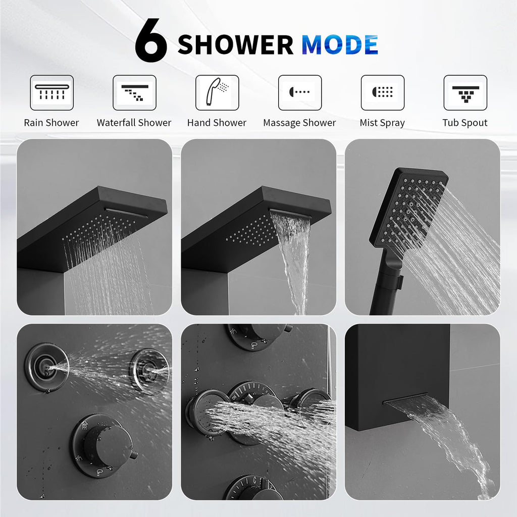 Stainless Steel Shower Panel Tower System Rainfall Waterfall Shower