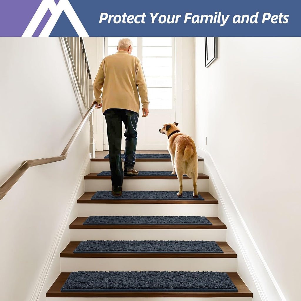 Edging Stair Treads Non-Slip Carpet Mat 28inX9in, 4pc, Navy